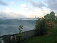 Early morning fog at lodge-outside our "suite"